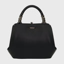 CROMIA JACKIE große schwarze Lederhandtasche mit verstellbarem Schulterriemen und Metallrahmenverschluss