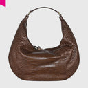 ABRO NANA COCCO Beuteltasche groß in Braun – Rückansicht mit durchgehender Kroko-Prägung
