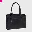 „Rückansicht der schwarzen Leder-Handtasche mit zusätzlichem Reißverschlussfach“
